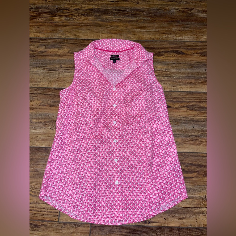 Talbots pink sleeveless button up shirt